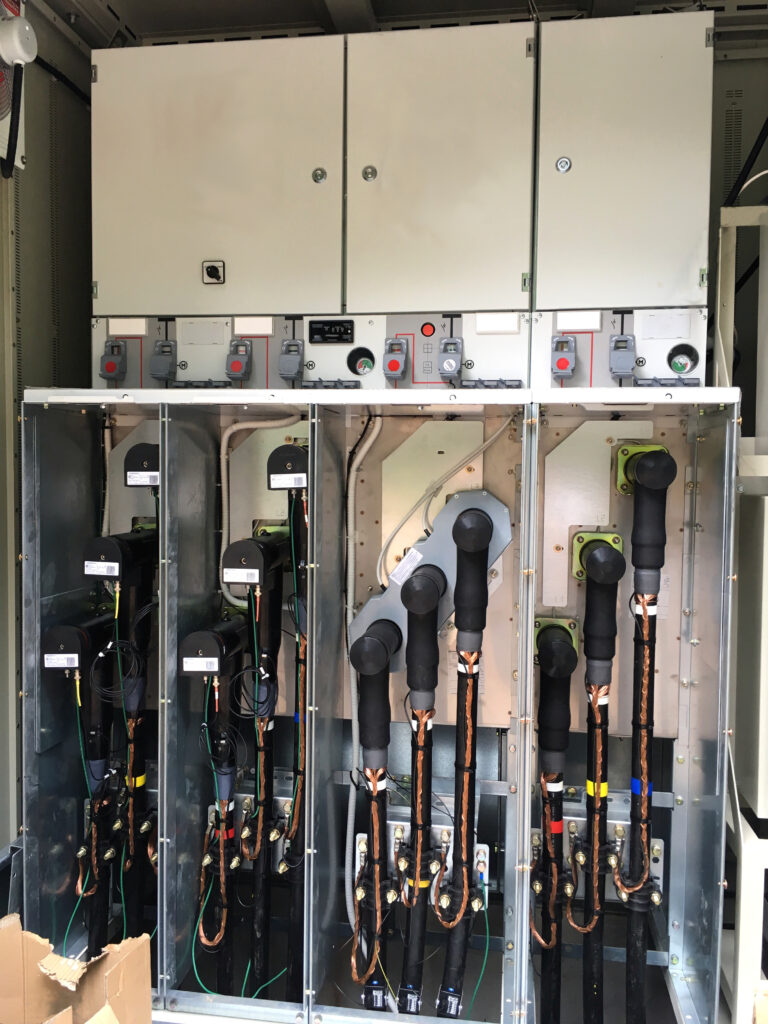 Inside a electrical cabinet. Ring Main Unit for underground high voltage cable